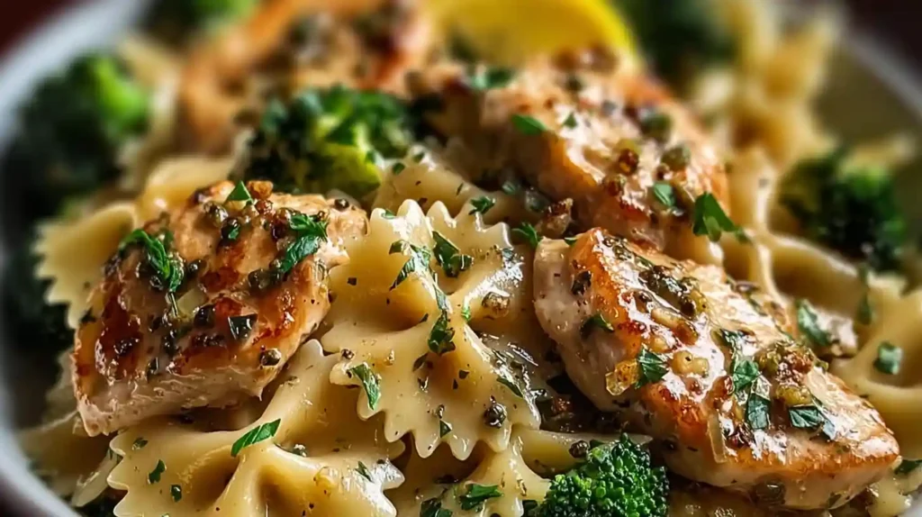Cowboy Butter Lemon Bowtie Chicken Pasta with Broccoli