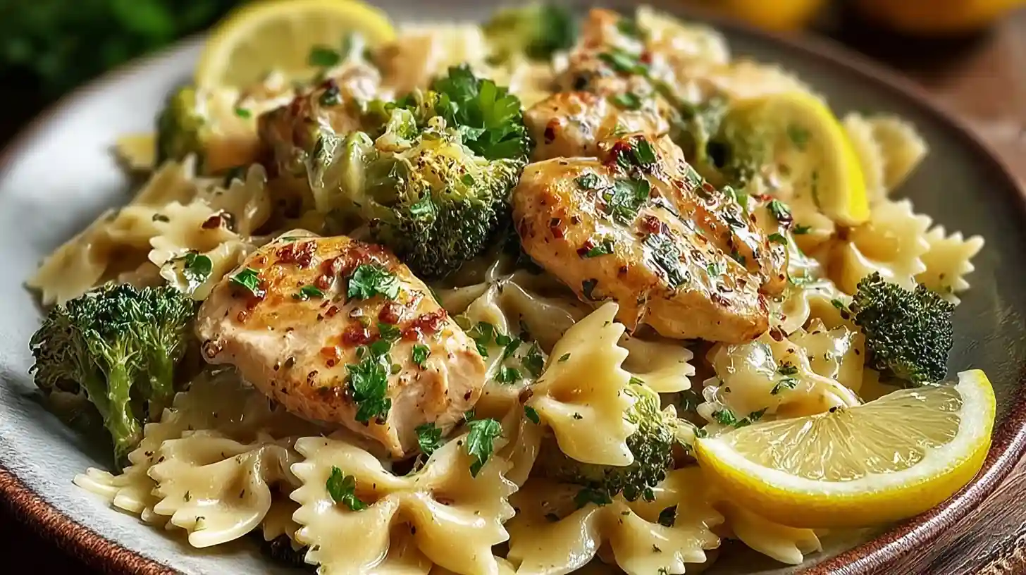 Cowboy Butter Lemon Bowtie Chicken Pasta with Broccoli
