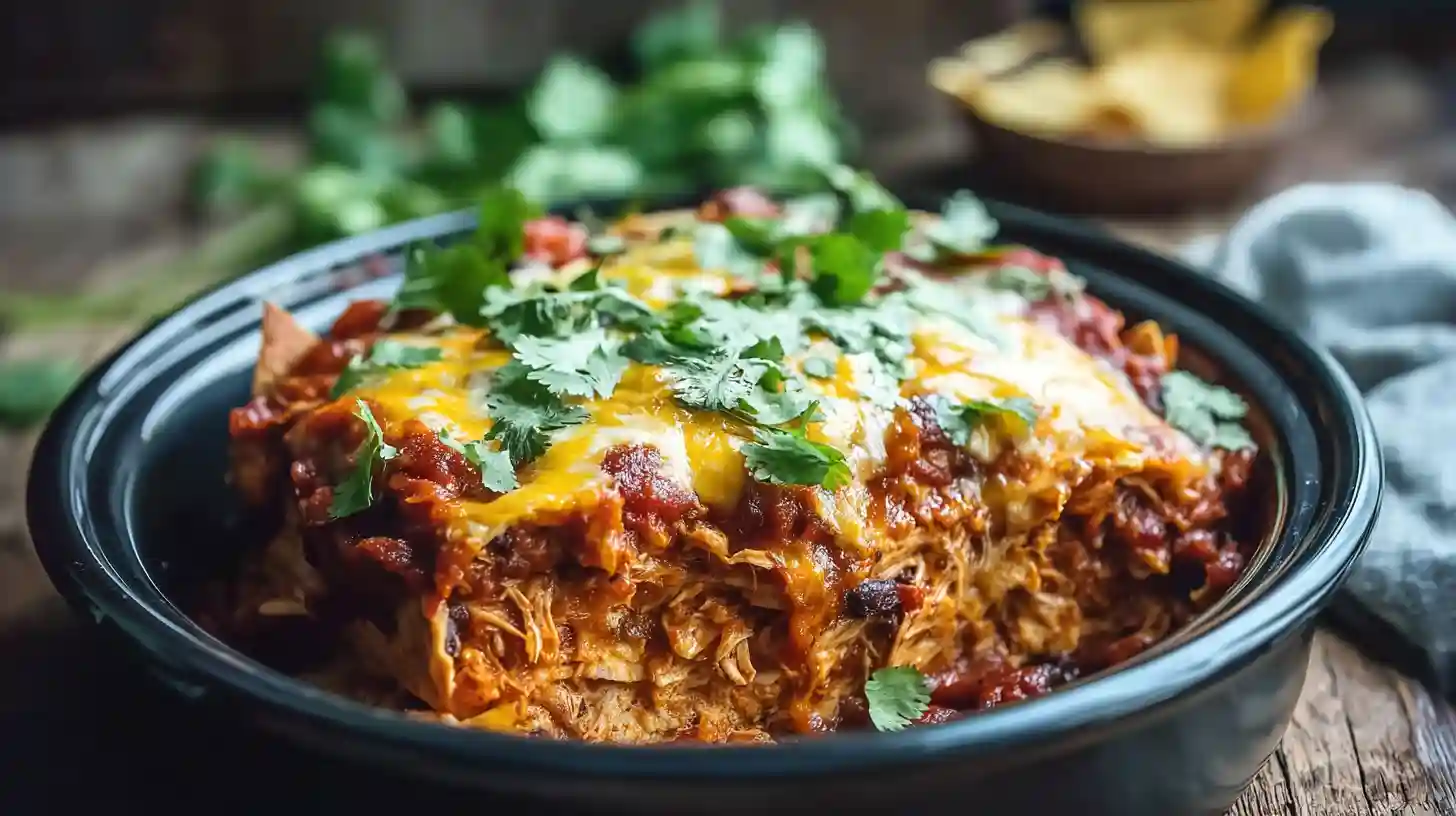 Crockpot Chicken Enchilada Casserole
