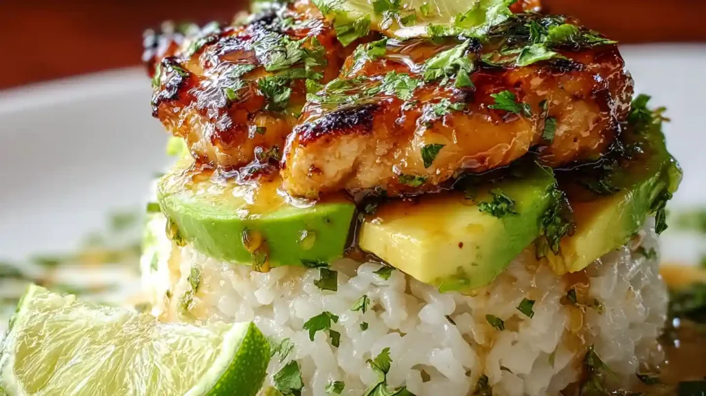 Honey Lime Chicken & Avocado Rice Stack
