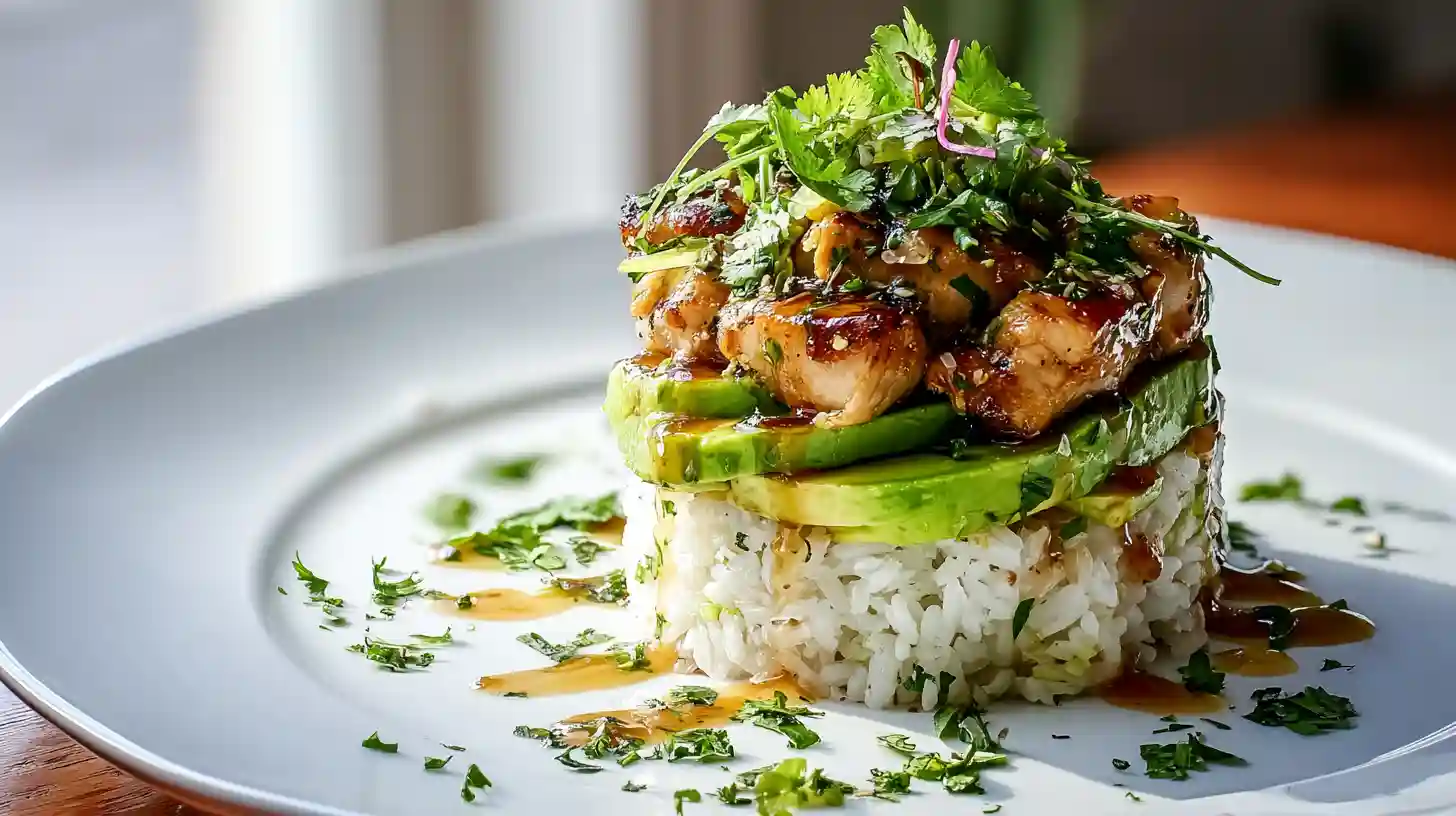 Honey Lime Chicken & Avocado Rice Stack