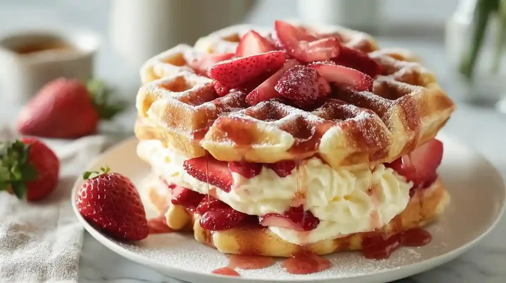 Strawberry Cheesecake Stuffed Waffles