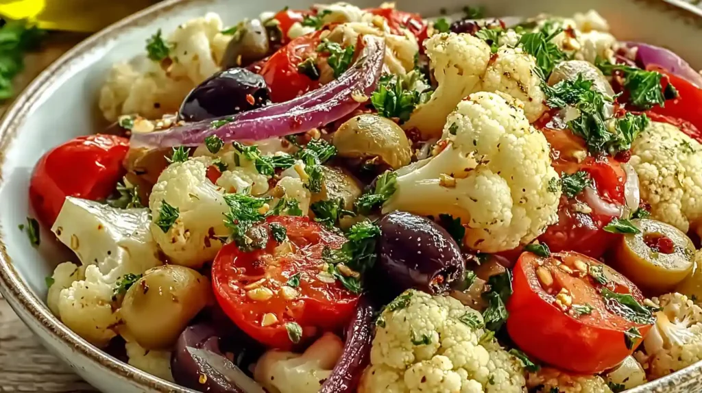Mediterranean Marinated Cauliflower Salad Side
